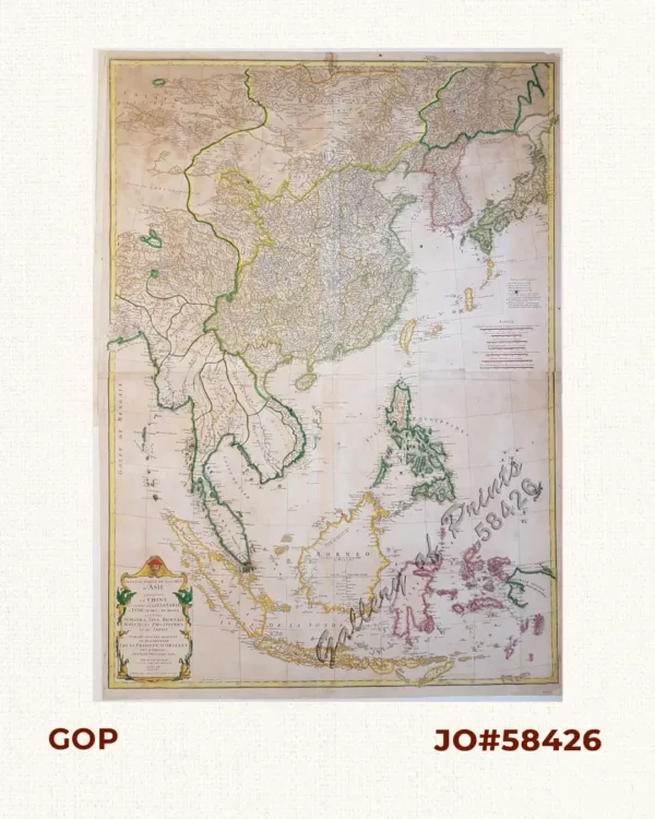 Seconde partie de la Carte d'Asie contenant la Chine et partie de la Tartarie, l'Inde au delà du Gange, les Isles Sumatra, Java, Borneo, Moluques, Philippines, et du Japon.