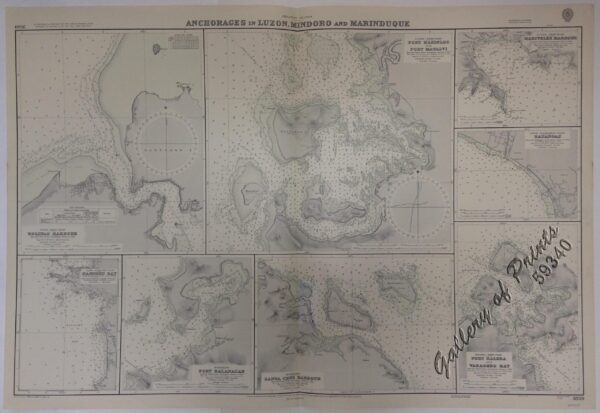 Anchorages of Luzon, Mindoro and Marinduque. insets: 1) Luzon - West Coast. Bolinao Harbour. From the United States Government Survey of 1904. With additions and corrections from Philippine Gov't. Charts to 1964. 2) Luzon - West Coast. Port Masinloc and  Port Matalvi. From the United States Government Surveys of 1937. With additions and corrections from Philippine Gov't. Charts to 1964. 3) Luzon - West Coast. Mariveles Harbour. From the United States Government Chart of 1940. With additions and corrections from Philippine Gov't. Charts to 1964. 4) Luzon - South - West Coast. Batangas. From the Philippine Government Chart of 1956. With additions and corrections to 1964. 5) Luzon - South - West Coast. Nasugbu Bay. From the Philippine Government Chart of 1956. 6) Marinduque. Port Balanacan. From the United States Government Survey of 1908. With additions and corrections from Philippine Gov't. Charts to 1964. 7) Marinduque. Santa Cruz Harbour. From the United States Government Survey of 1908. With additions and corrections from Philippine Gov't. Charts to 1964. 8) Mindoro - North Coast. Port Galera and Varadero Bay. From the United States Government Surveys to 1939. With additions and corrections from Philippine Gov't. Charts to 1964.