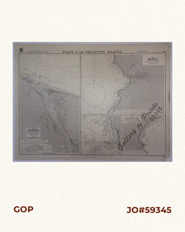 Plans in the Philippine Island. insets: 1) Luzon - North Coast. Aparri. From the Philippine Government Chart of 1954. 2) Bataan I. Basco. From the Philippine Government Chart of 1954. 3) Luzon - West Coast. Santa Cruz. From the Philippine Government Chart of 1952. 4) Bataan I. Balugan Bay. From the Philippine Government Chart of 1953.