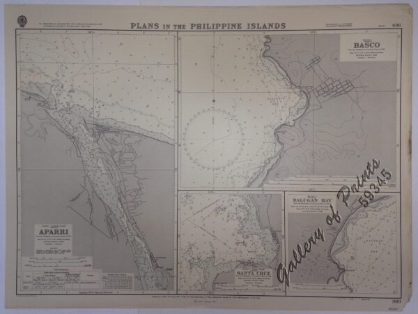 Plans in the Philippine Island. insets: 1) Luzon - North Coast. Aparri. From the Philippine Government Chart of 1954. 2) Bataan I. Basco. From the Philippine Government Chart of 1954. 3) Luzon - West Coast. Santa Cruz. From the Philippine Government Chart of 1952. 4) Bataan I. Balugan Bay. From the Philippine Government Chart of 1953.