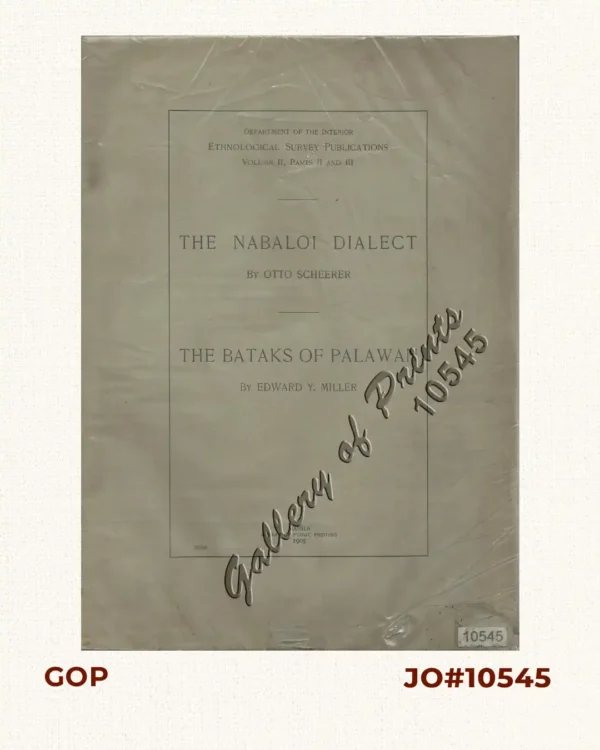 2)  The Nabaloi Dialect,  3)  The Bataks of Palawan. Ethnological Survey Publications vol. 2,  parts 2 & 3.