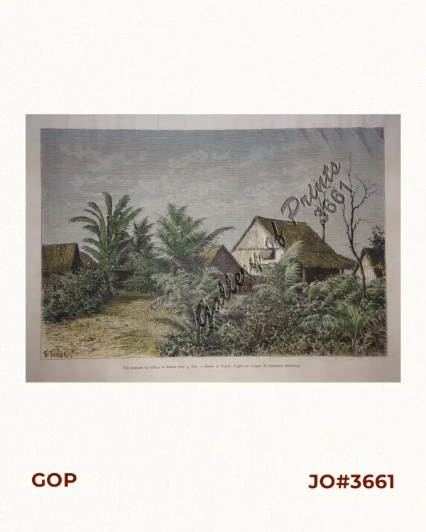 Vue generale du village de Bahele (voy. p. 378). [General Vue of Bahili Village].