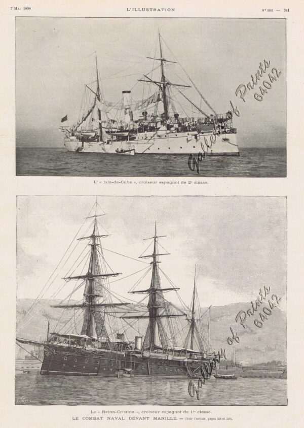 Le Combat Naval Devant Manille … 1. L' <>, croiseur espagnol; 2. Le <>, croiseur espagnol.