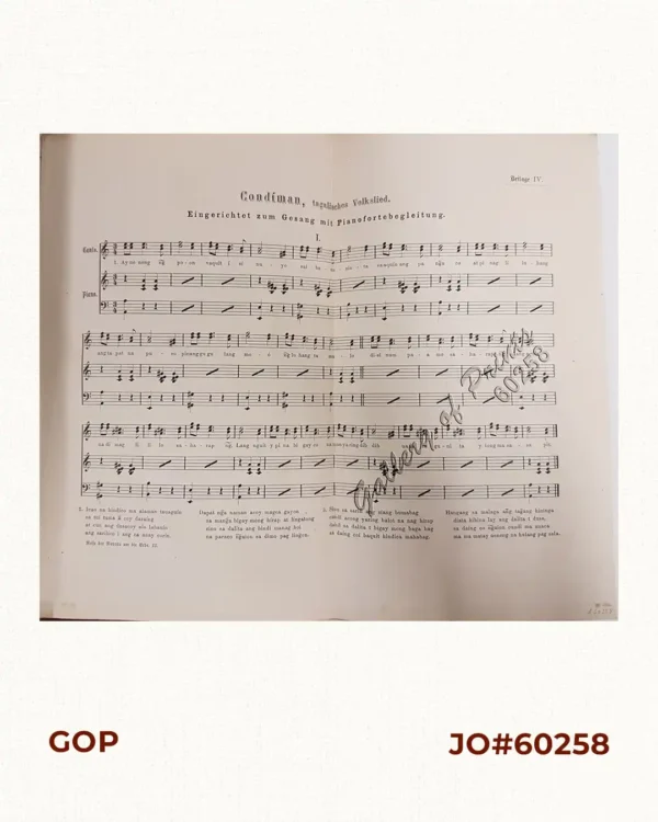 Condiman, tagalisches Volkslied. Eingerichtet zum Gesang mit Pianofortebegleitung. [Kundiman, Tagal Folksong. Arranged for Voice and Piano]
