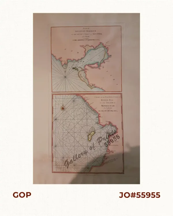 1) Plan of Solsogon Harbour on the South Coast of Luconia. 2) Chart on the Eastern Coast of Bongo Bay in the Island of Mindanao.