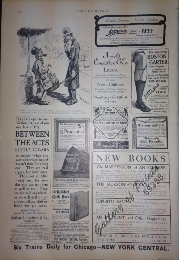 [Rear Page #254 with many great advertisements including The Improved Boston Garter and "Six Trains Daily for Chicago - New York Central" [at the bottom]