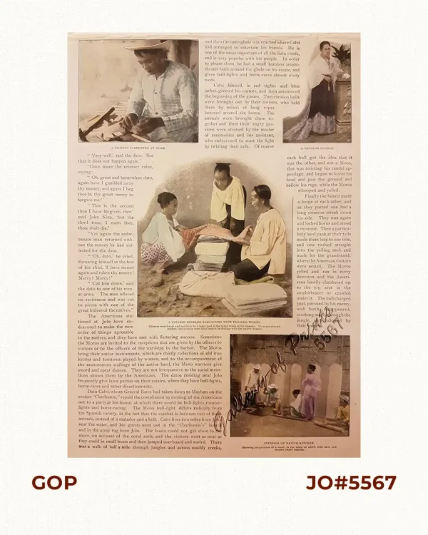 1. A Filipino carpenter at work.  2. A Tagalog matron.  3. A Chinese peddler bargaining with Tagalog …  4. Interior of native kitchen.