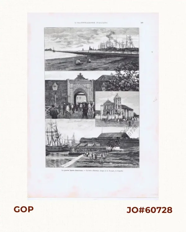 La guerra Ispano-Americana - Cavite e Manilla (1) Entrata del porto  (2) Porta Isabel (3) Cavite Chiesa di S. Rocca (4) Forta di Santiago