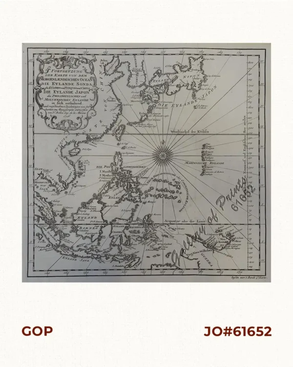 Fortsetzung der Karte von dem Morgenlændischen Ocean die Eylande Sonda die Küsten von Tunquin und China die Eylande Japon die Philippinischen und Molukkischen Eylande in sich enthaltend….1746 [Continuation of the Map of the Orient Ocean with the  Sunda Islands, Tonkin and China, the islands of Japan, the Philippines and Molukkas…]