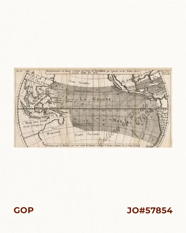Réprésentation du Cours ordinaire des Vents de Traverse qui regnent sur les Cótes dans la grande Mer su sud [Depiction of the Great Southern Seas Trade Winds from Indochina and Australia to the Americas]