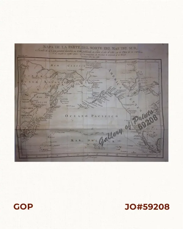 Mapa de la Parte del Norte del Mar del Sur, Sacado Dela Carta General Llamada de Cook, Publicada en Paris el Año de 1785. Con La Obra de su Expidecion. Se ha Corregido en Alguhos Puntos, y ha Transportado Del Meridiano de Greenwich al de Tenerife. Madrid Año De 1788.