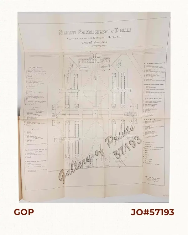Military Establishment at Tjimahl, Cantonment of the 6th Battalion of Infantry, Ground plan 1 : 500.