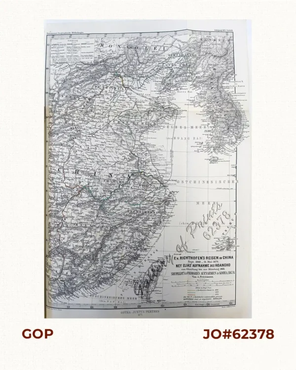 F.v. Richthofen's Reisen in China Sept. 1868 - 31 Mai 1870, Ney Elias' Aufnahme des Hoangho von Khaifung bis zur Mündung, 1868, Shufeldt's & Febiger's Aufnahmen in Korea, 1867/8.