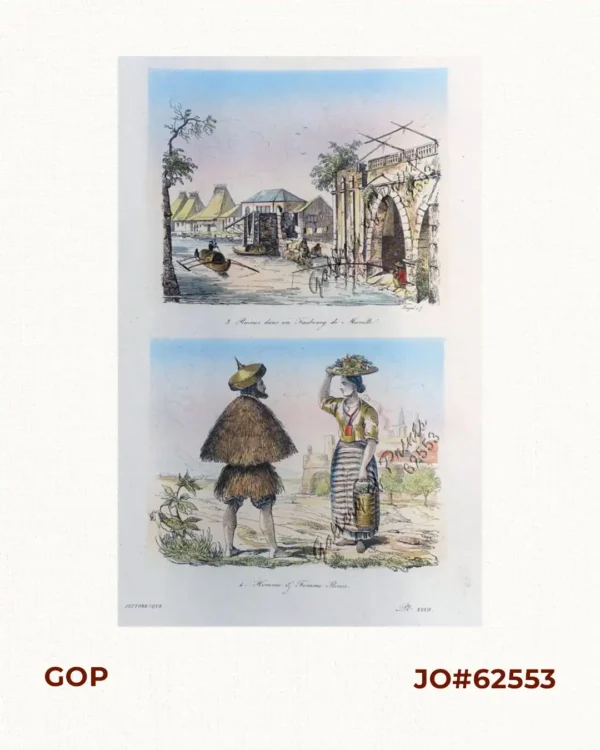 3) Ruines dans un Faubourg de Manille [Ruins in a suburb of Manila].  4) Homme & Femme Ilocos [Ilocos man & woman].
