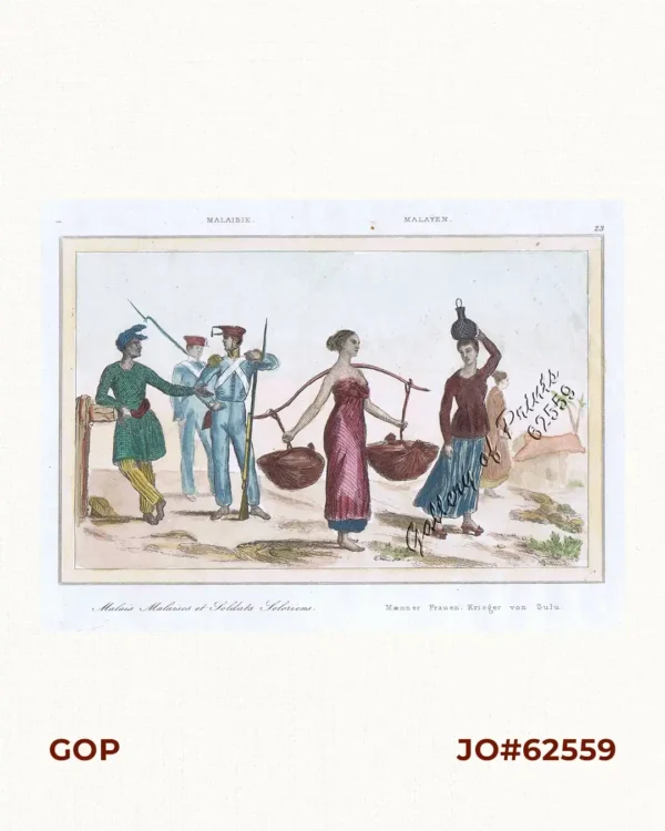 Malaisie - Malais Malaises et Soldats Soloriens Malayen - Maenner Frauen. Krieger von Sulu. [Men, Women, Soldiers of Sulu]