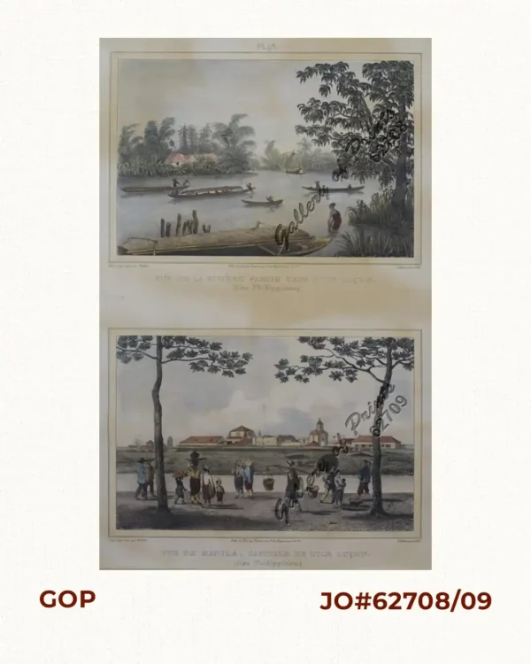 1) Vue de la rivière Passig dans l'île Luçon. 2) Vue de Manila, capitale de l'île Luçon. (Iles Philippines.)