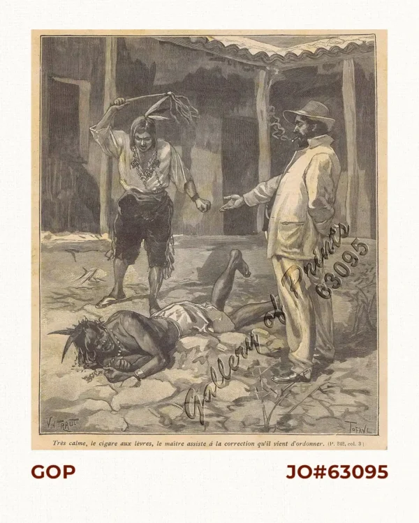 Très calme, le cigare aux lèvres, le maître assite à la qu'il vient d' ordonner. [Very calm, cigar on his lips, the master sits down, observing what he has just ordered]