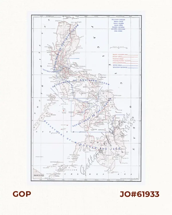 [Map of US Military Cables in the Philippines] Manila - Cavite; Taguig - Calamba; Taguig - Biñan; Calamba - Los Baños; Los Baños - Santa Cruz; Cebu - Ormoc