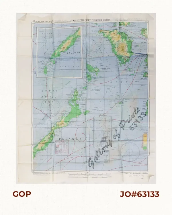 AAF Cloth Chart - Philippine Series No. C-41, Mindoro Island  [Mindoro & Palawan Islands, Sulu Sea] inset: [Palawan] No. C-42, Samar Island           [VERSO] [South Luzon, Samar & Visayan Islands]