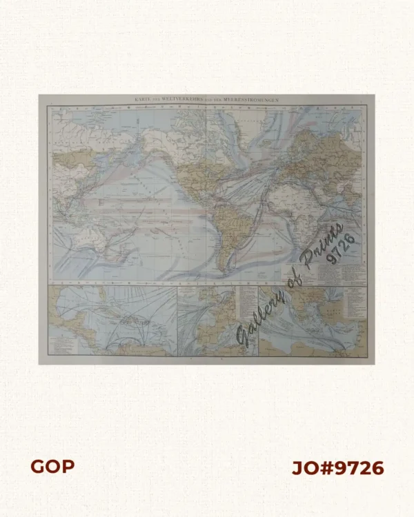 Karte des Weltverkehrs und der Meeresstromungen  [Map of World Traffic Lanes and Ocean Currents…]  1. Dampferlinien Mittelamerika's u. Westindiens  2. Dampferlinien der Häfen Westeuropa's  3. Dampferlinien nach dem Orient [Shipping Lanes]