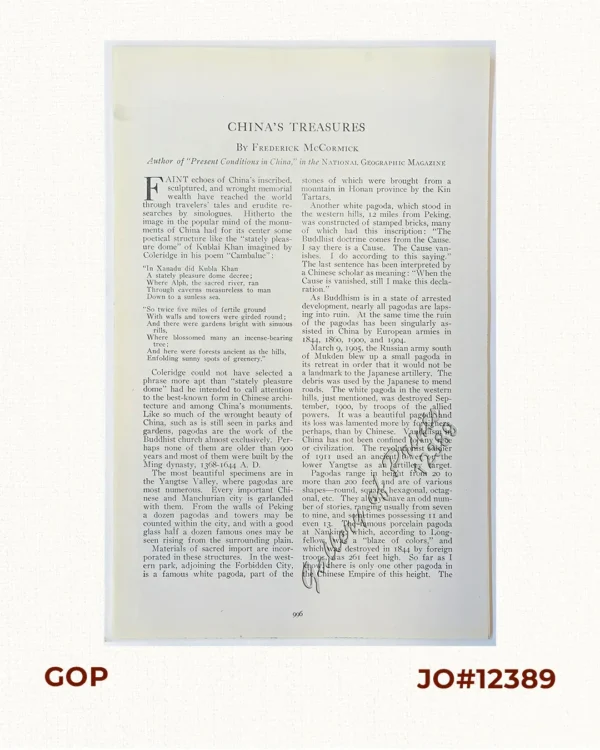 China's Treasure [A Section from "The National Geographic Magazine,  vol.XXIII, no. 10"]