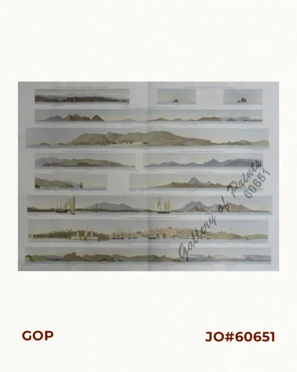 1. Vue d'une partie de la côte Nord-Ouest de l'Ile Luçon (Philippines) prise le 20 Décembre 1824 [View of a Section of the Northwest Coast of Luzon Island…]; 2. Vue de Piedra Branca……….Canton…..[China]; 3. Vue de passage de Lantao……….Canton…..[China]; 4. Vue de la Ville de Macao…..[China]; 5. Vue d'une partie de la côte……….Hainan…..[China]; 6. Vue de l'entrée de la baie de Tourane…..[Vietnam]; 7. Vue de mouillage de Tourane…..[Vietnam]; 8. Vue de l'Ile Lombock…..[Indonesia]; 9. Vue de la rade de Sourabaya…..Java…..[Indonesia]; 10. Vue de la Ville de Sidney au …...….[Australia]; 11. Vue de l'entrée ……….Rio Janeiro…..[Brazil]