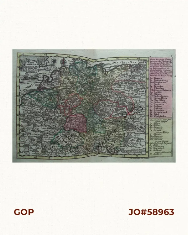 Reise Charte durch Deutschland zu finden bey Ioh Michel Probst in Augsburg