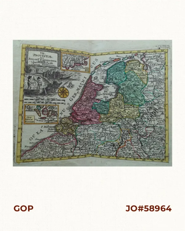 VII. Provintiae seu Belgiu Foederatum exhibita Iohan Michael Probst Augusta Vindelicomaro. [insets:]   1. Ost India Hollan. 2. West India Hollan