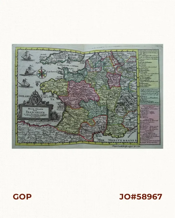 Reise Charte durch Franckreich in seine 12. Provintzien eingetheilet verfertiget von Iohan[n] Michael Probst in Augsburg.