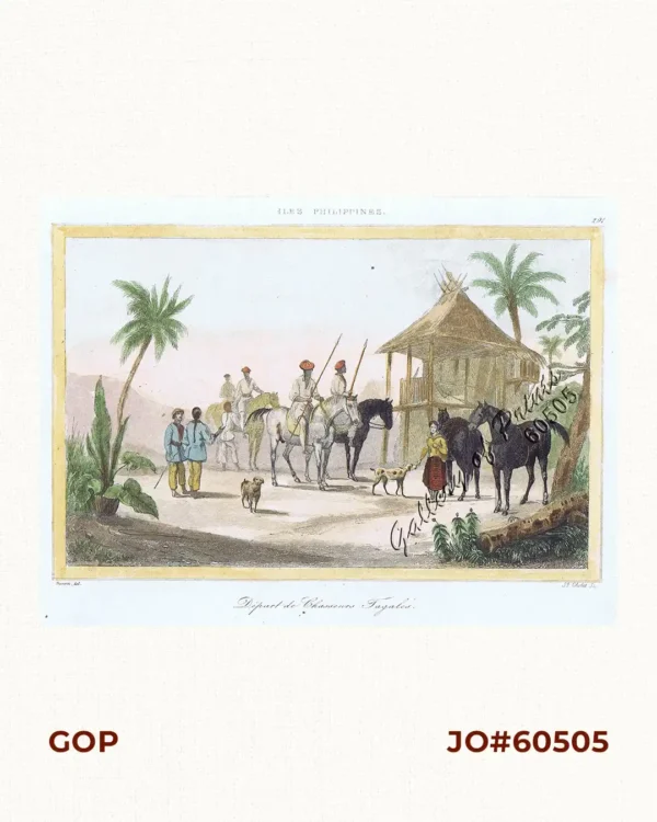 Iles Philippines.  Depart de Chasseurs Tagales. [Departure of Tagal Hunters] [after de la Touanne]