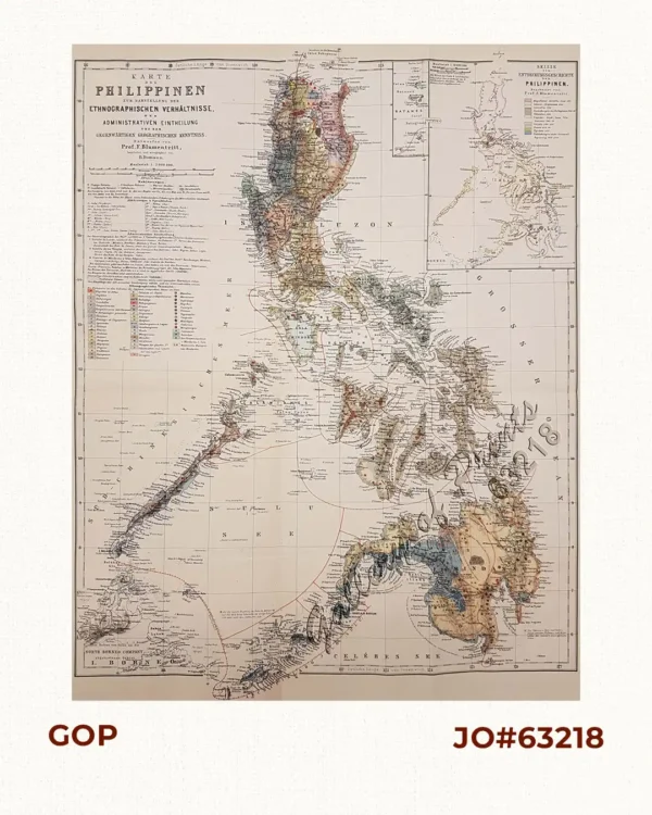 Karte der Philippinen zur Darstellung der Ethnographischen Verhaeltnisse, der Administrativen Eintheilung und der Gegenwärtigen geographischen Kenntniss. (inset – Skizze zur Entdeckungsgeschichte der Philippinen.) (inset – [Batanes]) [Map of the Philippines …]
