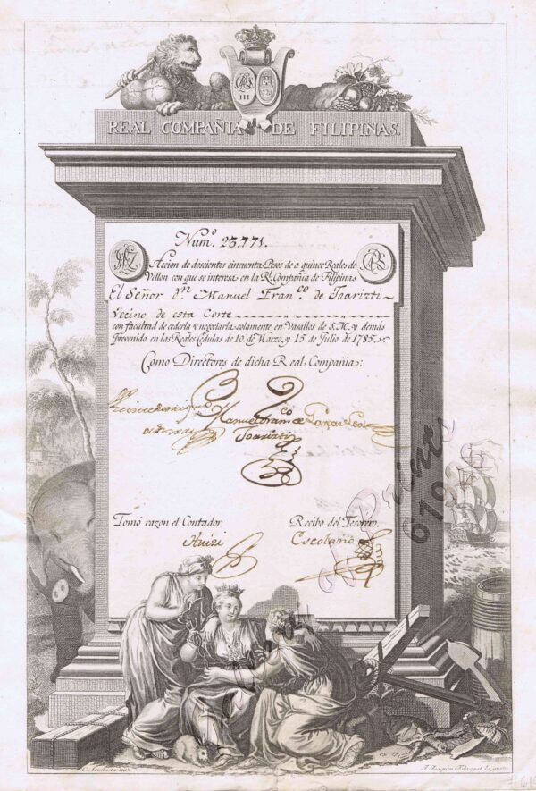 Num. 23771 Accion de doscientos cincuenta Pesos … [Share of 250 Pesos]