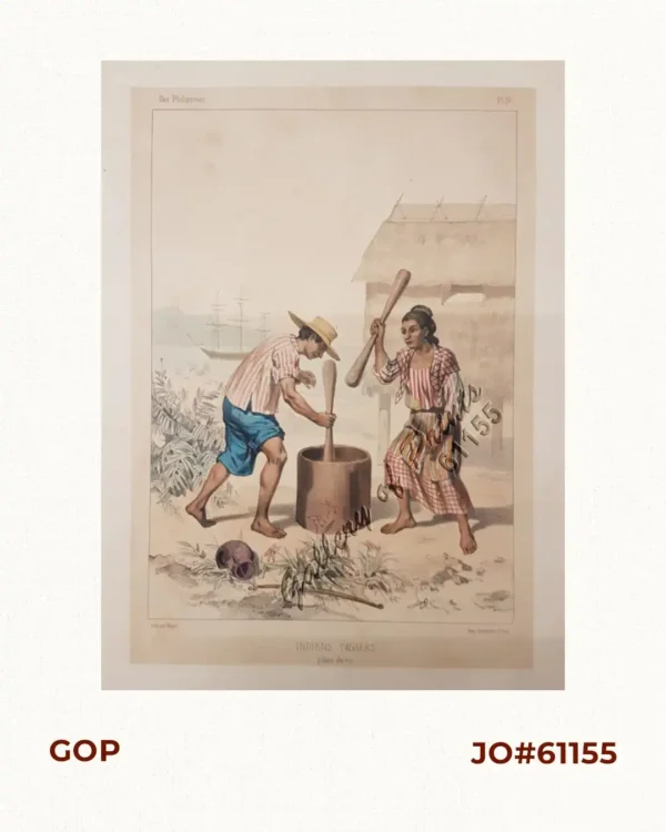 Indiens Tagales pilant du riz [Tagalog Natives Pounding Rice]
