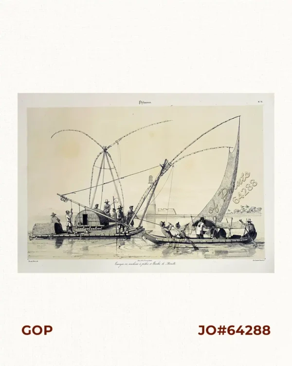 Carayas ou machines a pecher et Banka de Manille. ["Tarayas" (correctly called "Salambas") or fishing contraptions; and "Banka" from Manila]