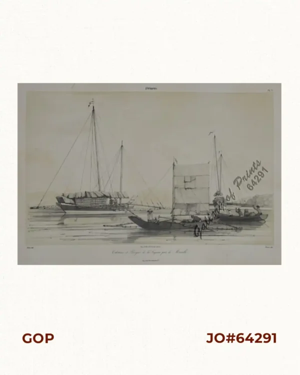 Caboteur et Pirogues de la Laguna pres de Manille. [Coasters and canoes from La Laguna, near Manila]