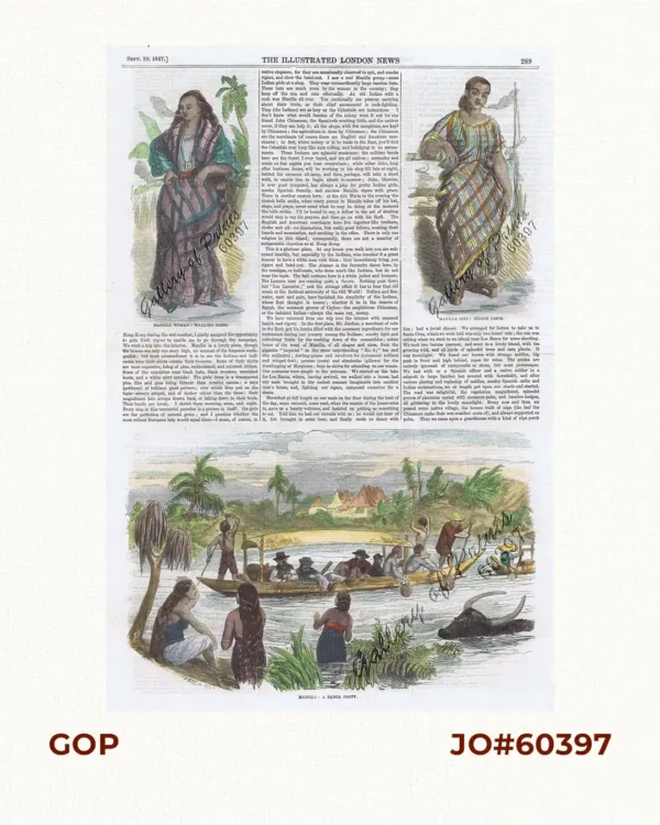 1. Manilla Woman: Walking Dress. 2. Manilla Girl: Indoor Dress. 3. Manilla: A Banca Party.