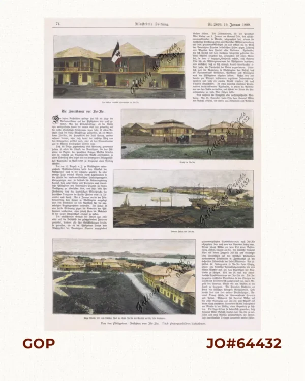 Von den Philippinen: Ansichten von Ilo-Ilo.  1) Das kaiserl. deutsche Viceconsulat in Ilo-Ilo. [The Royal German Vice Consulate in Ilo-ilo]  2) Strasse in Ilo-Ilo. [Street in Ilo-Ilo.]  3) Innerer Hafen von Ilo-Ilo. [Inner Harbour of Ilo-ilo]  4) Plaza Alfonso XII, und südlicher Theil der Stadt Ilo-Ilo mit Aussicht auf die Insel Guimaras  [Plaza Alfonso XII, and Southern Part of Ilo-Ilo City with View of Guimaras Island]