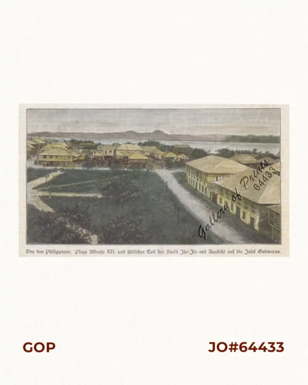 Von den Philippinen: Plaza Alfonso XII, und südlicher Teil der Stadt Ilo=Ilo mit Aussicht auf die Insel Guimaras  [Plaza Alfonso XII, and Southern Part of Ilo-Ilo City with View of Guimaras Island]