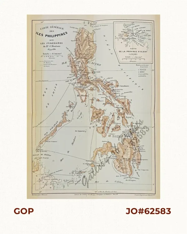 Carte Générale des Iles Philippines avec Les Itinéraires du Dr. J. Montano 1879 - 1881  inset: Partie de la Province d'Albay (Lucon) [General Map of the Philippine Islands with the Itineraries of…]