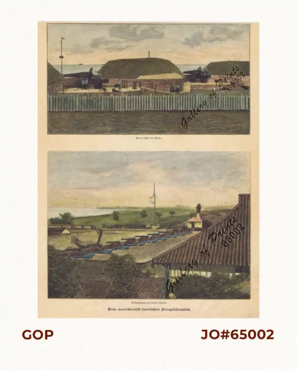 Vom amerikanisch=spanischen Kriegsschauplatz  (American-Spanish War Theatre]  1. Fort am Hafen von Manila. [Fort at the port of Manila.]  2. Befestigungswerke von Ciudad (Manila). [Fortifications of Ciudad (Manila).]