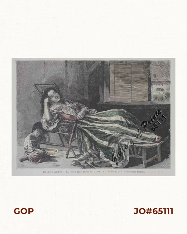 Bellas Artes. - La Siesta (Recuerdos de Filipinas).  Cuadro de D. F. Resurreccion Padilla.  [Fine Arts. - The Siesta (Memories of the Philippines).  Painting by D. F. Resurreccion Padilla.]
