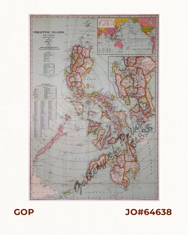 Philippine Islands. insets: 1) Trade Routes of the Orient. 2) Central Luzon