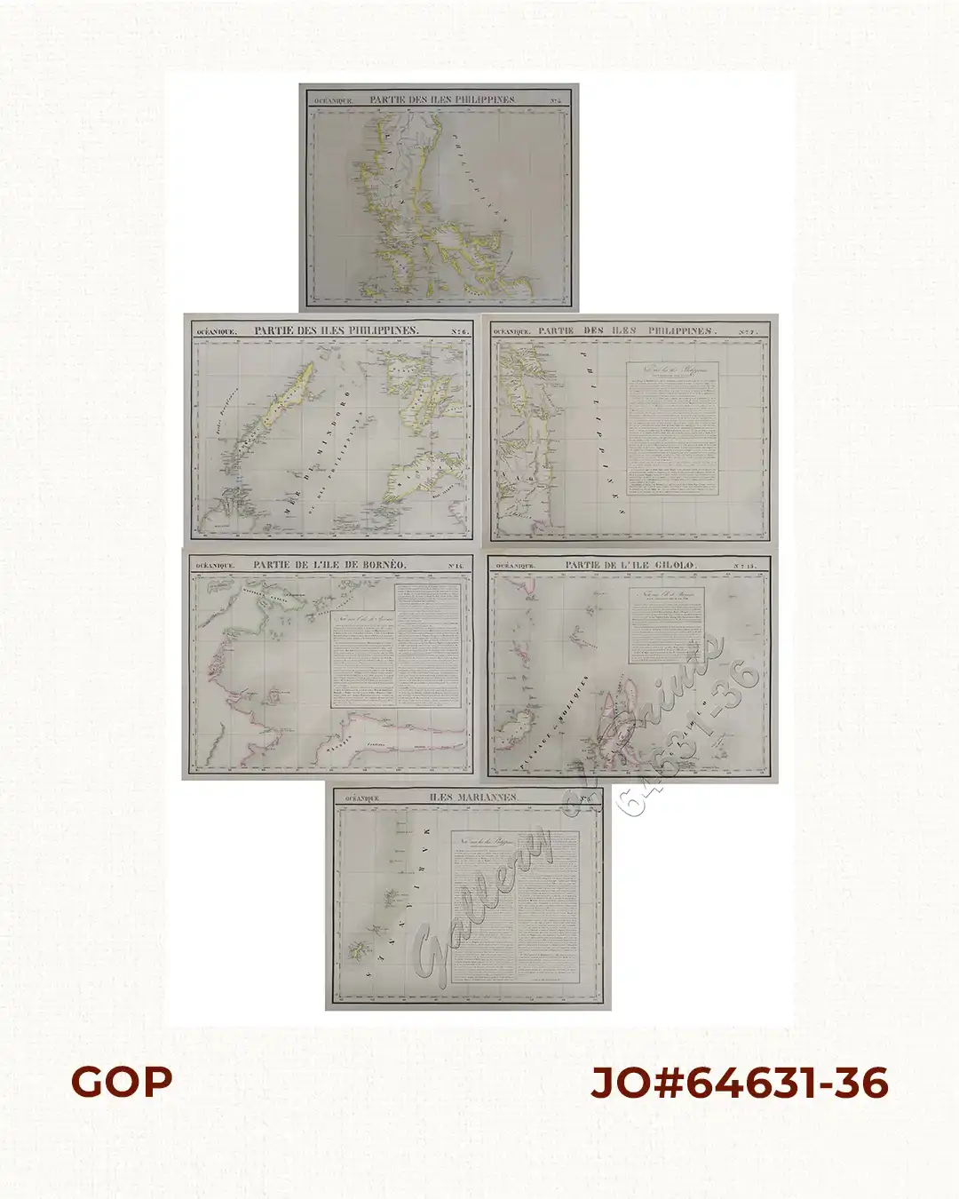 Oceanique: Partie des Isles Philippines (pl. 4); Iles Mariannes - Note Sur Les Isles Philippines (pl. 5); Partie des Iles Philippines (pl. 6 & 7); Partie de l'Ile Bornéo. (pl. 14); Partie de L'Ile Gilolo (pl. 15)