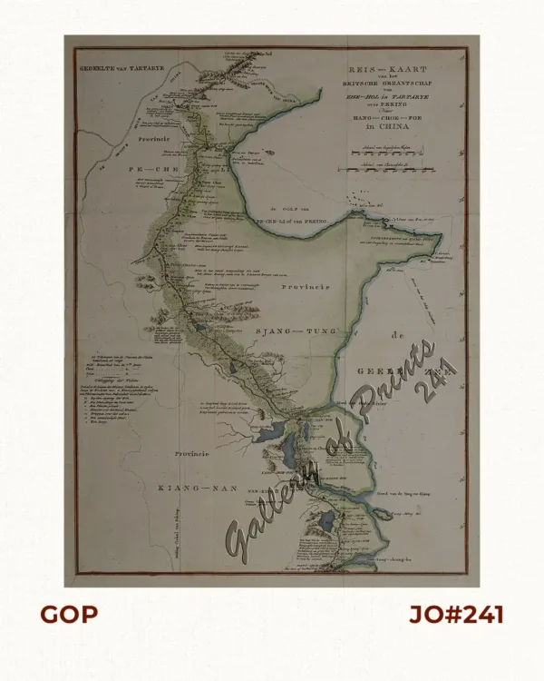 Reis-Kaart van het Britsche Gezantschap van Zhe-Hol in Tartarye over Peking [Beijing, White River until Yang-Tse-Kiang] Naar Hang - Choe - Foe in China