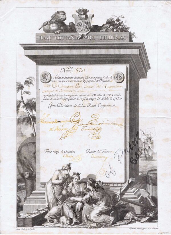 Num. 18201 Accion de doscientos cincuenta Pesos … [Share of 250 Pesos]