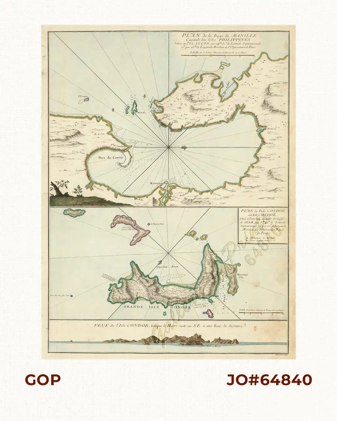 1) Plan de la Baye de Manille Capitale des Isles Philippines, Située en l'Isle Luçon . . . 2) Plan de Pulo Condor ou Isle Condor située à l'extrémité orientale di golfe de Siam. 3) Veue de l'Isle Condor, lorsque le Havre reste au S.E. à une lieuë de distance.