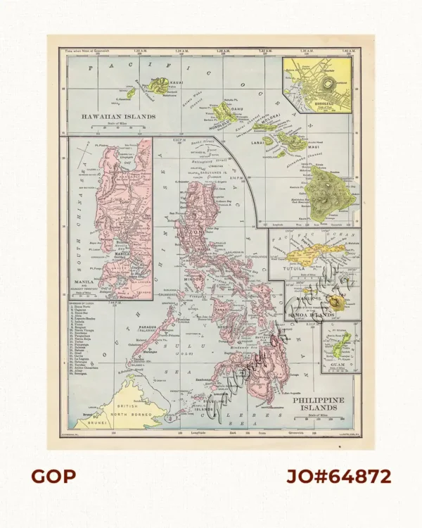 Philippine Islands. insets: 1. Manila And Adjacent Territory. 2. Hawaiian Islands. 3. Honolulu. 4. United States Possessions in the Samoa Islands. 5. Guam.