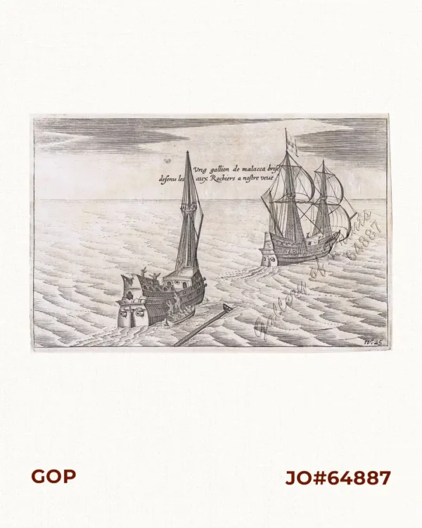 Ung gallion de malacca brise desenu les aux Rochiers a nostre veue [Portuguese Galleon wrecked in Eastern Java]