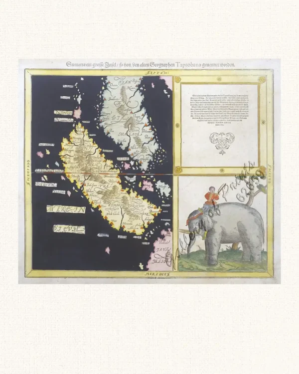 Sumatra ein grosse Insel / so von den alten Geographen Taprobana genennt worden. [Sumatra A Large Island Named Taprobana by the Ancient Geographers]