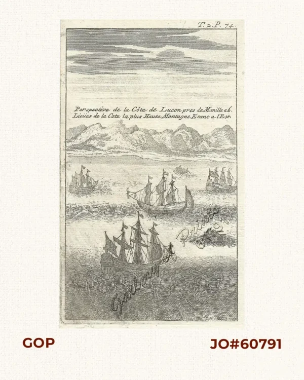 Perspective de la Cote de Lucon pres de Manille ab. Lieües de la Cote la plus Haute Montagne Etant a l’Est. [View of the Luzon Coast near Manila at 6 Leagues from the Coast in the Higheest Mountain Range to the East ]